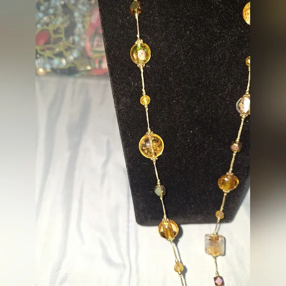 Elegant Gold and Brown Beaded Glass Necklace - Picture 3 of 5